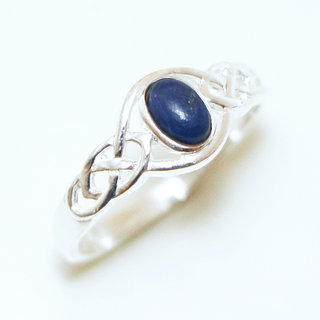 Bijoux ethniques Indiens bague en argent 925 massif femme jeune fille fine petite ovale ajoure ouverte pierre fine Lapis-Lazuli - Inde 130