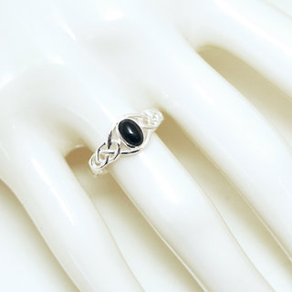 Bijoux ethniques Indiens bague en argent 925 massif femme jeune fille fine petite ovale ajoure ouverte pierre fine Onyx - Inde 130 b