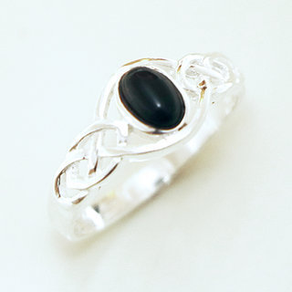 Bijoux ethniques Indiens bague en argent 925 massif femme jeune fille fine petite ovale ajoure ouverte pierre fine Onyx - Inde 130