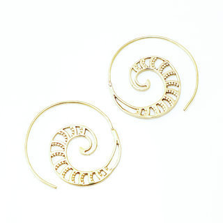 Bijoux Indiens Ethniques boucles d'oreilles pendants croles cercles rondes dores spirales filigranes boho gipsy bohme en bronze dor or - Inde 029