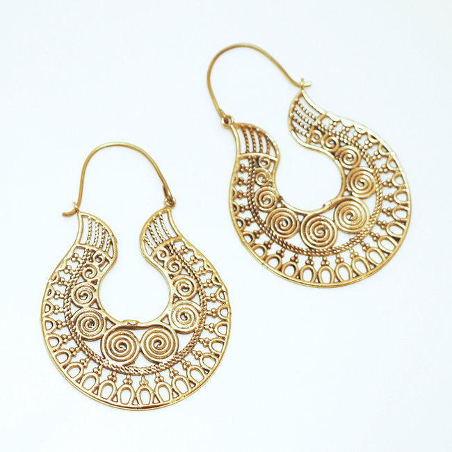 Boucles d'oreilles créoles filigranes bronze dorées - Inde 038