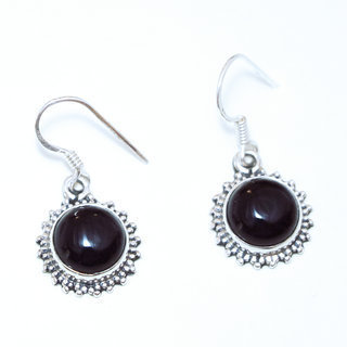 Bijoux Indiens Ethniques boucles d'oreilles argent 925 massif femme et pierre fine rondes filigranes perles perles Onyx noir - Inde 029