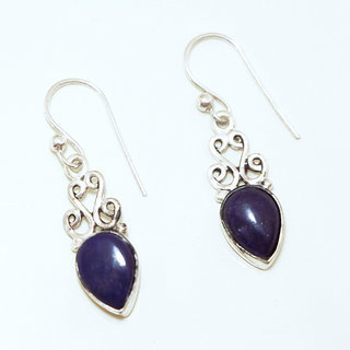 Bijoux Indiens Ethniques boucles d'oreilles argent 925 massif femme et pierre fine filigranes goutte ajoure Lapis-Lazuli bleu fonc - Inde 030