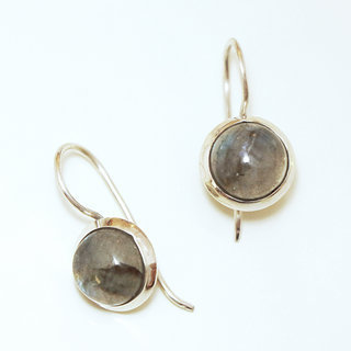 Bijoux Indiens Ethniques boucles d'oreilles argent 925 massif femme et pierre fine classiques Labradorite Gris vert kaki- Inde 031