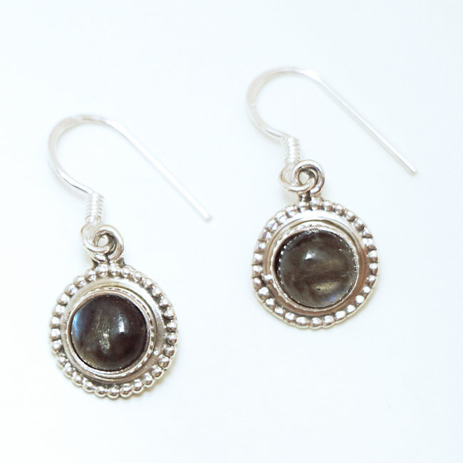 Boucles d'oreilles rondes filigranes argent 925 et Labradorite - Inde 032