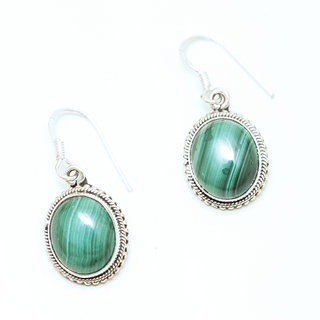 Bijoux Indiens Ethniques boucles d'oreilles argent 925 massif femme et pierre fine filigranes perles perles ovales Malachite vert - Inde 050