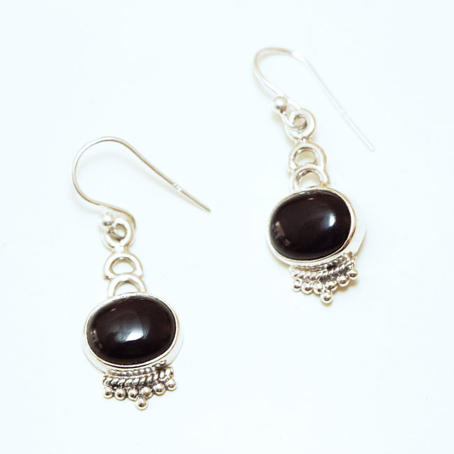 Boucles d'oreilles argent massif 925 ovales filigranes et Onyx - Inde 054