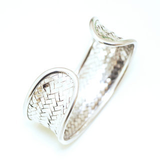 Bijoux Indiens Ethniques bracelet jonc en argent 925 massif large tress ajustable rglable ouvert - Inde 015 c