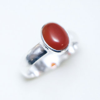 Bijoux ethniques Indiens bague en argent 925 massif et ovale classique fianailles pierre fine Cornaline orange - Inde 141