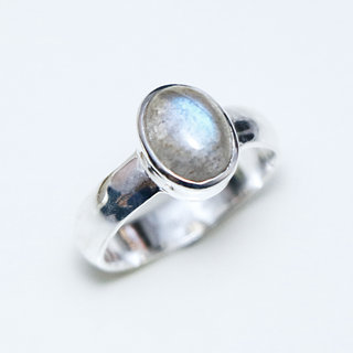 Bijoux ethniques Indiens bague en argent 925 massif et ovale classique fianailles pierre fine Labradorite gris vert kaki - Inde 141