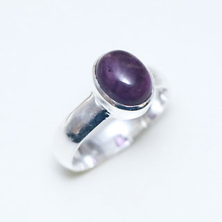 Bijoux ethniques Indiens bague en argent 925 massif et ovale classique fianailles pierre fine Amthyste violet mauve - Inde 141