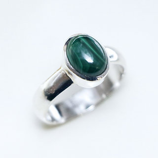 Bijoux ethniques Indiens bague en argent 925 massif et ovale classique fianailles pierre fine Malachite vritable vert - Inde 141