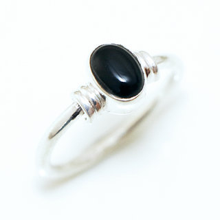 Bijoux ethniques Indiens bague en argent 925 massif et ovale pierre fine Onyx noir - Inde 142