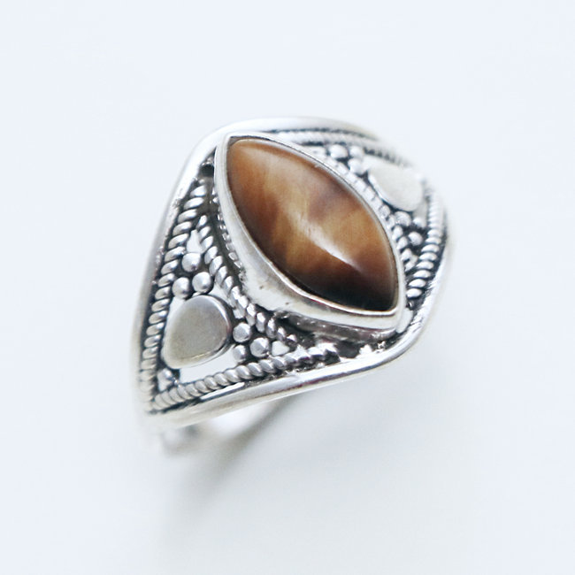 Bague filigranes navette argent 925 et Oeil de Tigre - Inde 147