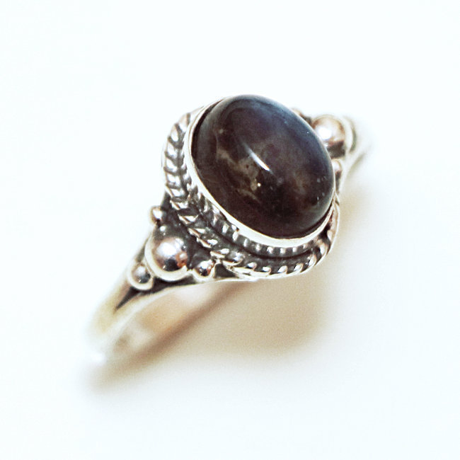 Bague fine ovale filigranes perle argent 925 et Labradorite - Inde 149