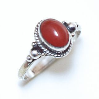 Bijoux ethniques Indiens bague en argent 925 massif femme et pierre fine ovale perles perles billes trio filigranes Cornaline Orange - Inde 149