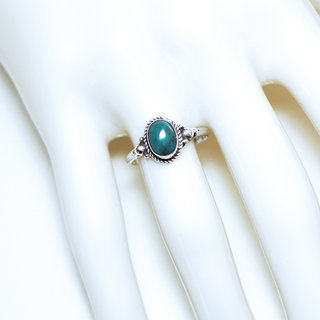 Bijoux ethniques Indiens bague en argent 925 massif femme et pierre fine ovale perles perles billes trio filigranes vraie Turquoise naturelle vritable - Inde 149 b