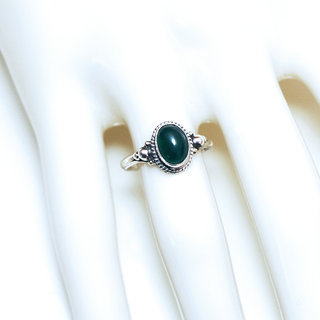 Bijoux ethniques Indiens bague en argent 925 massif femme et pierre fine ovale perles perles billes trio filigranes Agate verte - Inde 149 b