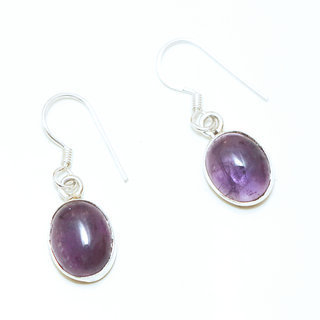 Bijoux Indiens Ethniques boucles d'oreilles argent 925 massif femme et pierre fine classique ovale Amthyste violet mauve - Inde 057