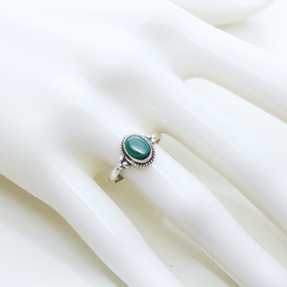 Bijoux ethniques Indiens bague en argent 925 massif femme et pierre fine ovale perles perles billes trio triple filigranes Malachite vritable vert - Inde 155 b