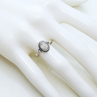 Bijoux ethniques Indiens bague en argent 925 massif femme et pierre fine ovale perles perles billes trio triple filigranes Pierre de lune blanc nacr - Inde 155 b