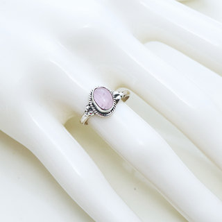 Bijoux ethniques Indiens bague en argent 925 massif femme et pierre fine ovale perles perles billes trio triple filigranes Quartz rose - Inde 155 b