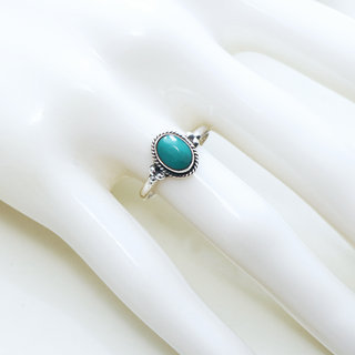 Bijoux ethniques Indiens bague en argent 925 massif femme et pierre fine ovale perles perles billes trio triple filigranes vraie Turquoise naturelle vritable - Inde 155 b