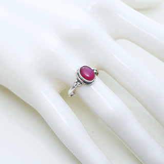 Bijoux ethniques Indiens bague en argent 925 massif femme pierres semi-prcieuses corindon Rubis rose fine ovale perles perles billes trio triple filigranes - Inde 155b