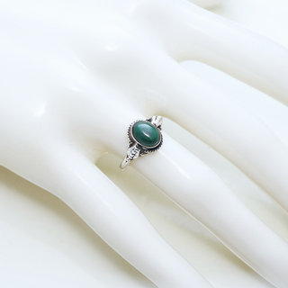 Bijoux ethniques Indiens bague en argent 925 massif et pierre fine ovale filigranes Malachite vritable - Inde 152 b