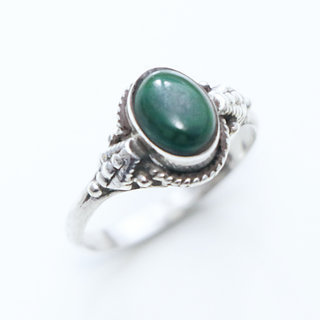 Bijoux ethniques Indiens bague en argent 925 massif et pierre fine ovale filigranes Malachite vritable - Inde 152