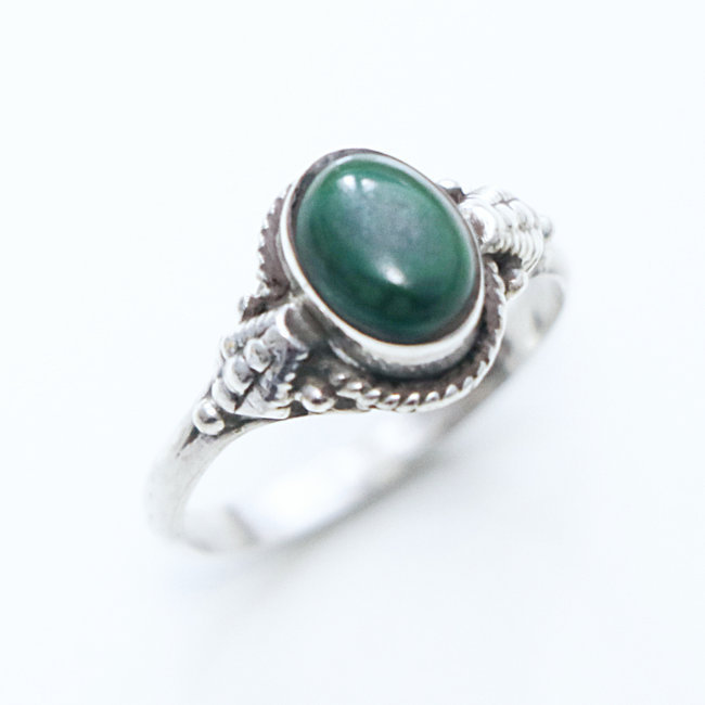 Bague fine ovale argent 925 et Malachite - Inde 152