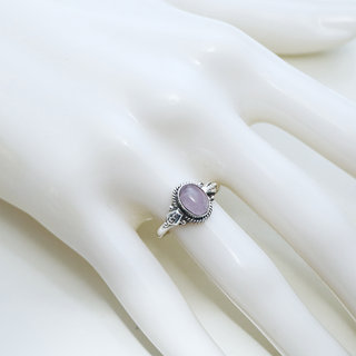 Bijoux ethniques Indiens bague en argent 925 massif et pierre fine ovale filigranes Quartz rose - Inde 152 b