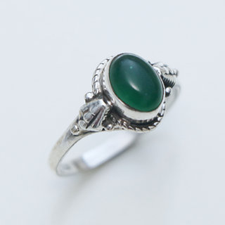 Bijoux ethniques Indiens bague en argent 925 massif pierres semi-prcieuses Agate verte fine ovale filigranes - Inde 152a