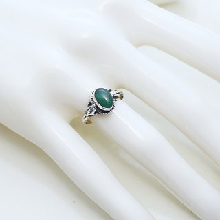 Bijoux ethniques Indiens bague en argent 925 massif pierres semi-prcieuses corindon Emeraude vert fine ovale filigranes - Inde 152b