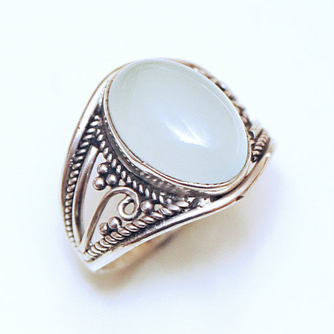 Bague filigranes ovale argent 925 et Calcédoine bleue - Inde 148