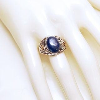 Bijoux ethniques Indiens bague en argent 925 massif et pierre fine ovale ouverte ajoure filigranes Lapis-Lazuli vritable - Inde 148 b