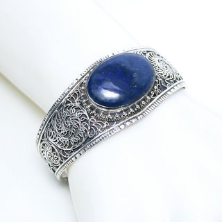 Bijoux indiens Ethniques bracelet manchette en argent 925 massif femme filigranes tibtain Lapis Lazuli vritable npalais - Tibet Npal 026 b