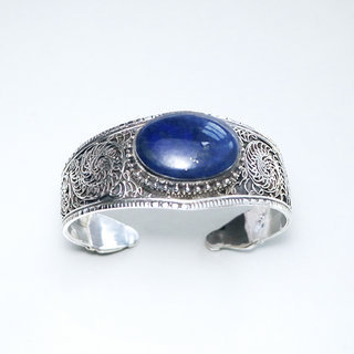 Bijoux indiens Ethniques bracelet manchette en argent 925 massif femme filigranes tibtain Lapis Lazuli vritable npalais - Tibet Npal 026 c