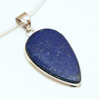 Bijoux Indiens Ethniques pendentif argent 925 massif femme et pierre fine bomb grand goutte pendant long Lapis Lazuli vritable bleu fonc - Inde 175