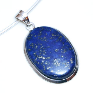 Bijoux Indiens Ethniques pendentif argent 925 massif femme et pierre fine bomb grand ovale pendant long Lapis Lazuli vritable bleu fonc - Inde 180