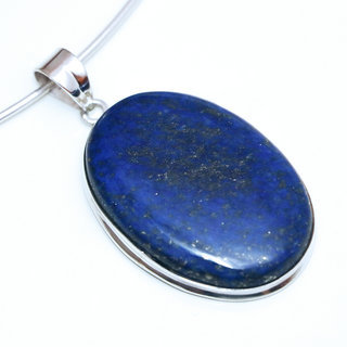 Bijoux Indiens Ethniques pendentif argent 925 massif femme et pierre fine bomb grand ovale pendant long Lapis Lazuli vritable bleu fonc - Inde 181