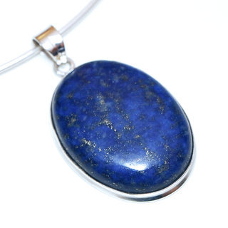 Bijoux Indiens Ethniques pendentif argent 925 massif femme et pierre fine bomb grand ovale pendant long Lapis Lazuli vritable bleu fonc - Inde 182