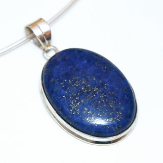 Bijoux Indiens Ethniques pendentif argent 925 massif femme et pierre fine bomb grand ovale pendant petit Lapis Lazuli vritable bleu fonc - Inde 183