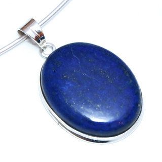 Bijoux Indiens Ethniques pendentif argent 925 massif femme et pierre fine bomb grand ovale pendant petit Lapis Lazuli vritable bleu fonc - Inde 184