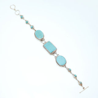 Bijoux Ethniques indiens bracelet argent 925 massif femme filigranes pierre fine rectangle ovale vraie Turquoise naturelle vritable - Npal 033 a