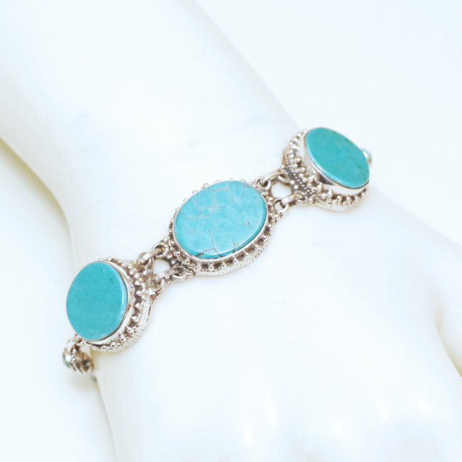 Bracelet filigranes argent 925 et Turquoise naturelle - Népal 034