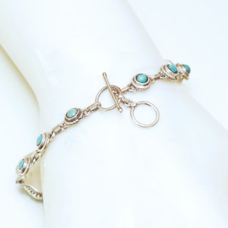 Bijoux Ethniques indiens bracelet argent 925 massif femme filigranes pierre fine rectangle vraie Turquoise naturelle vritable - Npal 035 b