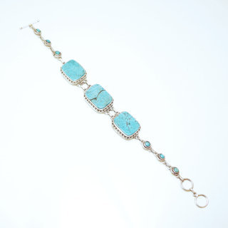 Bijoux Ethniques indiens bracelet argent 925 massif femme filigranes pierre fine rectangle vraie Turquoise naturelle vritable - Npal 035 c