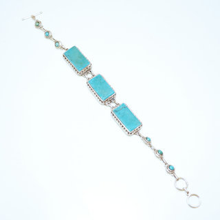 Bijoux Ethniques indiens bracelet argent 925 massif femme filigranes pierre fine rectangle vraie Turquoise naturelle vritable - Npal 036 a