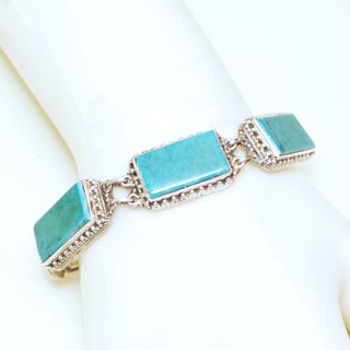 Bijoux Ethniques indiens bracelet argent 925 massif femme filigranes pierre fine rectangle vraie Turquoise naturelle vritable - Npal 036 b